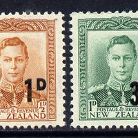 New Zealand 1952 KG6 surcharged set of 2 - 1d on 1/2d brown-orange & 3d on 1d green unmounted mint, SG 712-3