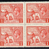 Great Britain 1924 KG5 Wembley Exhibition 1d red block of 4 mounted mint, SG 480