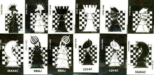 Match Box Labels - complete set of 12 Chessmen, superb unused condition (Yugoslavian Dolac series)