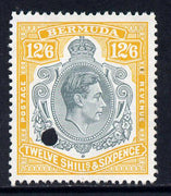 Bermuda 1938-53 KG6 12s6d P13 fiscally used with punch hole - without gum or any postal markings