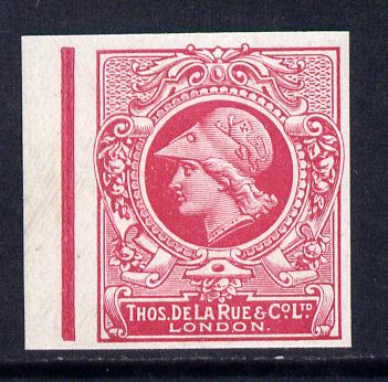 Cinderella - Great Britain 1911 De La Rue undenominated imperf Minerva Head dummy stamp in cerise with solid background unmounted mint