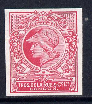 Cinderella - Great Britain 1911 De La Rue undenominated imperf Minerva Head dummy stamp in cerise with part shaded background unmounted mint