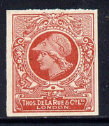 Cinderella - Great Britain 1911 De La Rue undenominated imperf Minerva Head dummy stamp in orange-red with solid background unmounted mint