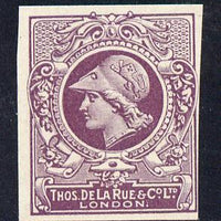 Cinderella - Great Britain 1911 De La Rue undenominated imperf Minerva Head dummy stamp in purple with solid background unmounted mint