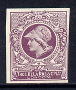Cinderella - Great Britain 1911 De La Rue undenominated imperf Minerva Head dummy stamp in purple with solid background unmounted mint