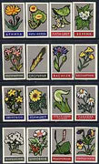 Match Box Labels - complete set of 16 Flowers, superb unused condition (Russian)