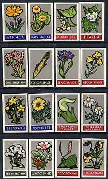 Match Box Labels - complete set of 16 Flowers, superb unused condition (Russian)