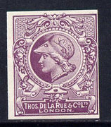 Cinderella - Great Britain 1911 De La Rue undenominated imperf Minerva Head dummy stamp in purple with part shaded background unmounted mint