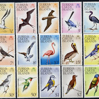 Turks & Caicos Islands 1976 Birds definitive set ex 5c - 15 values unmounted mint SG 361-464