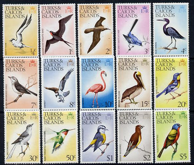 Turks & Caicos Islands 1976 Birds definitive set ex 5c - 15 values unmounted mint SG 361-464