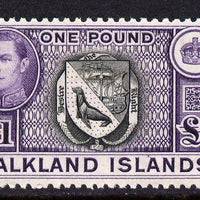 Falkland Islands 1938-50 KG6 Arms £1 mounted mint SG 163