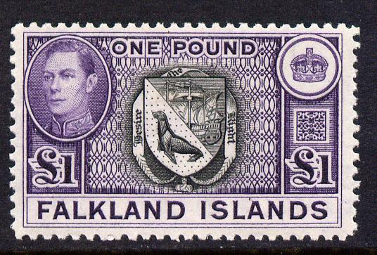 Falkland Islands 1938-50 KG6 Arms £1 mounted mint SG 163