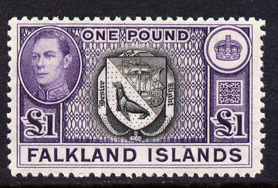 Falkland Islands 1938-50 KG6 Arms £1 mounted mint SG 163