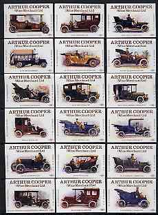 Match Box Labels - complete set of 18 Vintage Cars, superb unused condition (Cornish Match Co for Arthur Cooper)