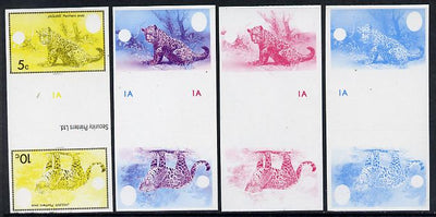Belize 1983 WWF - Jaguar 5c & 10c in imperf se-tenant tete-beche gutter pair - the set of 4 imperf progressive proofs comprising various single & multiple combination composites, extremely rare unmounted mint (SG 756-7)