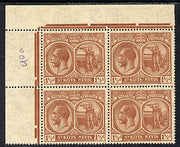 St Kitts-Nevis 1921-29 KG5 Script CA Columbus 1.5d red-brown NW corner block of 4, unmounted mint SG 40a