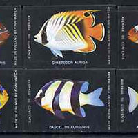 Match Box Labels - complete set of 6 Fish, superb unused condition (Finn Match Co)