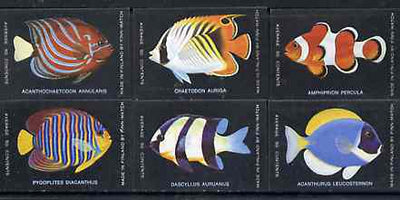 Match Box Labels - complete set of 6 Fish, superb unused condition (Finn Match Co)