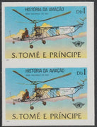 St Thomas & Prince Islands 1979 Aviation History 1Db (Sikorsky VS300) imperf proof pair in issued colours on ungummed paper
