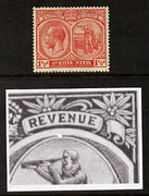 St Kitts-Nevis 1921-29 KG5 Script CA Columbus 1.5d red single mounted mint with broken frame above Columbus's Head (R4-5) SG 40
