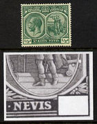 St Kitts-Nevis 1921-29 KG5 Script CA Columbus 1/2d blue-green single mounted with white flaw in background (R12-5) SG 37