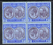 St Kitts-Nevis 1921-29 KG5 Script CA Columbus 2s purple & blue on blue block of 4, unmounted mint SG 47