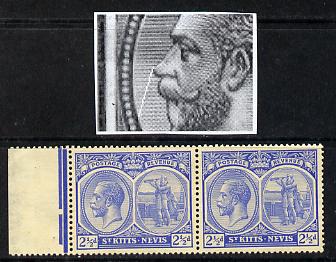 St Kitts-Nevis 1921-29 KG5 Script CA Columbus 2.5d ultramarine horiz pair unmounted mint one stamp with light scratch in front of nose (R8-2?) SG 44