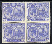 St Kitts-Nevis 1921-29 KG5 Script CA Columbus 2.5d ultramarine block of 4 unmounted mint SG 44