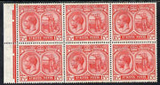 St Kitts-Nevis 1921-29 KG5 Script CA Columbus 1.5d red block of 6 unmounted mint SG 40