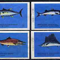 Match Box Labels - complete set of 4 Fish, superb unused condition (Finnish)