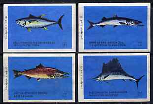 Match Box Labels - complete set of 4 Fish, superb unused condition (Finnish)