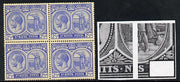 St Kitts-Nevis 1921-29 KG5 Script CA Columbus 2.5d ultramarine block of 4, unmounted one stamp with dented Frames (R5-4) SG 44