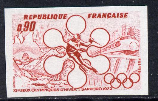 France 1972 Winter Olympic Games 90c imperf colour trial in red unmounted mint as SG 1949
