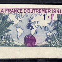 France 1941 Overseas Propaganda 1f+1f imperf in issued colours mounted mint as SG 708