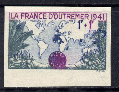 France 1941 Overseas Propaganda 1f+1f imperf in issued colours mounted mint as SG 708