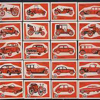 Match Box Labels - complete set of 20 Cars (red on pink) superb unused condition (Yugoslavian Drava series)