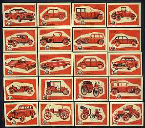 Match Box Labels - complete set of 20 Cars (red on yellow) superb unused condition (Yugoslavian Drava series)