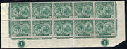 St Kitts-Nevis 1921-29 KG5 Script CA Columbus 1/2d blue-green marginal block of 10 (folded) being the lower two rows with Plate No.1 (x2) unmounted mint SG 37