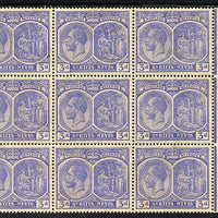 St Kitts-Nevis 1921-29 KG5 Script CA Medicinal Spring 3d ultramarine marginal block of 9, unmounted mint SG 45