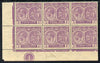 St Kitts-Nevis 1921-29 KG5 Script CA Medicinal Spring 1d violet SW corner block of 6 with Plate No.1 unmounted mint few split perfs SG 39