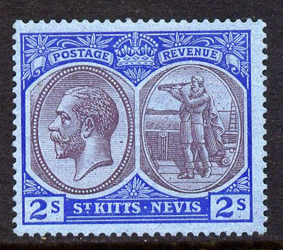 St Kitts-Nevis 1921-29 KG5 Script CA Columbus 2s purple & blue on blue mounted mint SG 47