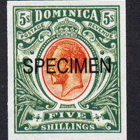 Dominica 1908-20 KG5 5s red & green overprinted SPECIMEN imperf being a 'Hialeah' forgery on gummed paper (as SG 54s)
