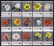 Match Box Labels - complete set of 15 Flowers (grey background), superb unused condition (Yugoslavian Drava Series)
