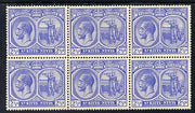 St Kitts-Nevis 1921-29 KG5 Script CA Columbus 2.5d bright blue block of 6, unmounted mint few split perfs SG 42