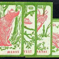 Match Box Labels - complete set of 9 Animals (red & green on blue), superb unused condition (Hungarian)