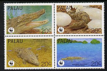 Palau 1994 WWF - The Estuarine Crocodile se-tnant block of 4 unmounted mint SG 673-76