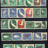 Match Box Labels - complete set of 27 Birds (3 sets of 9 on different papers), superb unused condition (Hungarian)