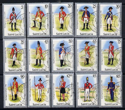 St Lucia 1985 Military Uniforms definitive set complete - 15 values fine cds used SG797-811