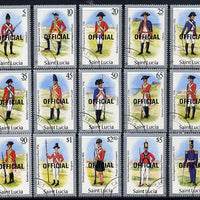St Lucia 1985 Official overprint on Military Uniforms definitive set complete - 15 values fine cds used SG O13-27