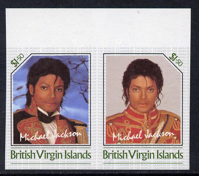 British Virgin Islands 1985 Michael Jackson $1.50 Unissued imperf unmounted mint se-tenant pair - this issue was rejected by the Queen as only living Royalty may be depicted on BVI stamps.,The design was ultimately used for St Vin……Details Below